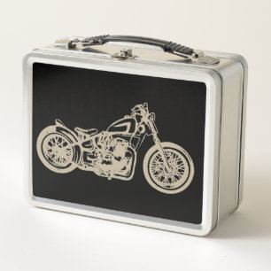 Vintage Motorcycle Illustration Metal Lunch Box