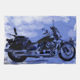 Vintage Motorcycle in Blue on Kitchen Towel