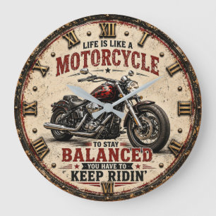 Vintage Motorcycle Life Is Like a Motorcycle Large Clock