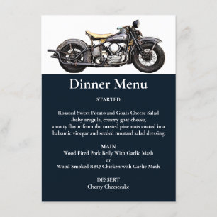 Vintage Motorcycle Navy Modern Wedding Dinner Menu