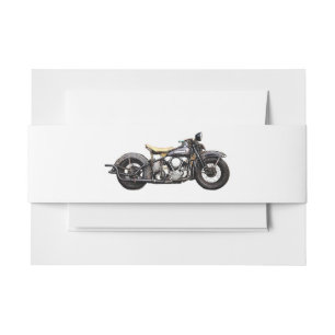 Vintage Motorcycle Navy Modern Wedding Invitation Belly Band