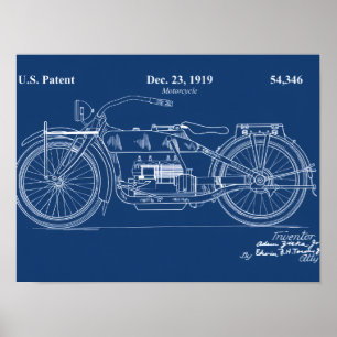 Vintage Motorcycle Patent 1919 Blueprint Poster