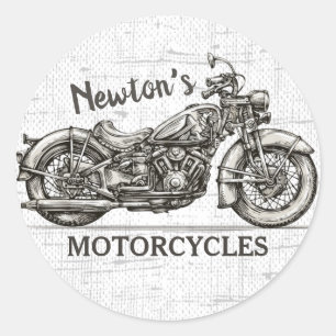 Vintage Motorcycle Personalised NAME Biker Garage Classic Round Sticker