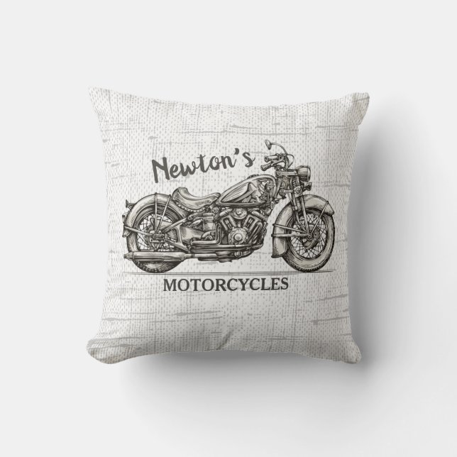 Vintage Motorcycle Personalised NAME Biker Garage Cushion (Front)