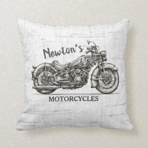 Vintage Motorcycle Personalised NAME Biker Garage Cushion