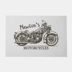 Vintage Motorcycle Personalised NAME Biker Garage Doormat