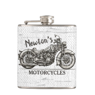 Vintage Motorcycle Personalised NAME Biker Garage Hip Flask