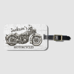 Vintage Motorcycle Personalised NAME Biker Garage Luggage Tag