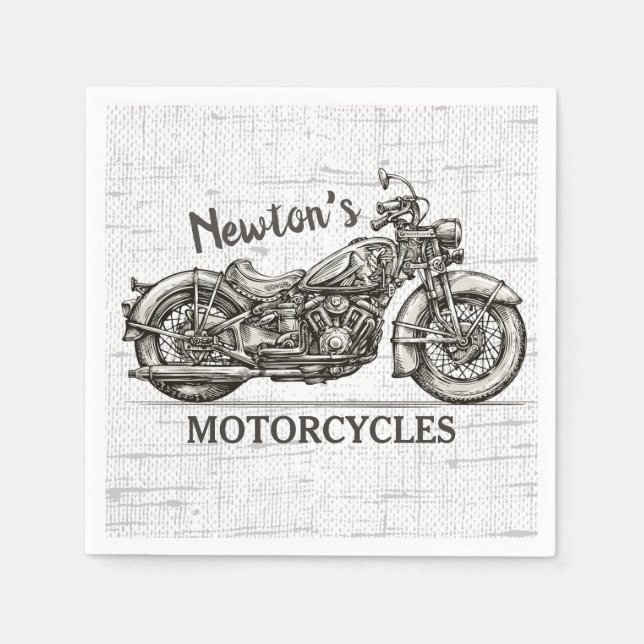 Vintage Motorcycle Personalised NAME Biker Garage Napkin (Front)