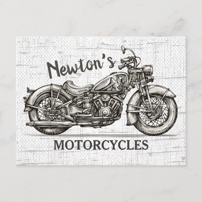Vintage Motorcycle Personalised NAME Biker Garage Postcard (Front)