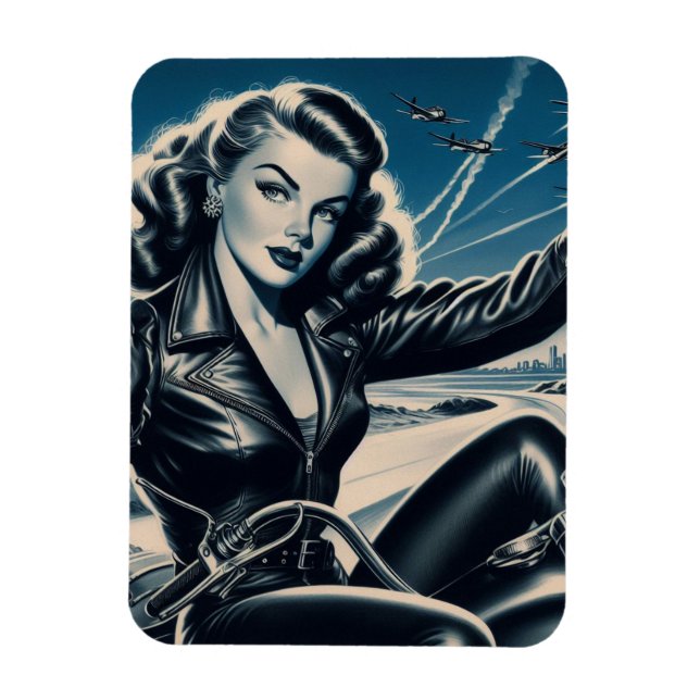 Vintage Motorcycle Pin Up Magnet (Vertical)