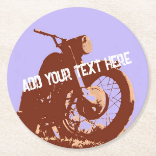 Vintage motorcycle pop art with any text round paper coaster