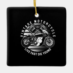 Vintage Motorcycle Racing Gift For Biker Ceramic Ornament
