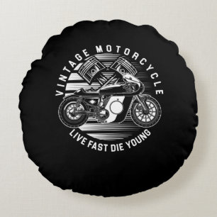 Vintage Motorcycle Racing Gift For Biker Round Cushion