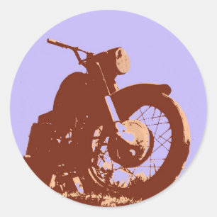 Vintage motorcycle retro art style classic round sticker