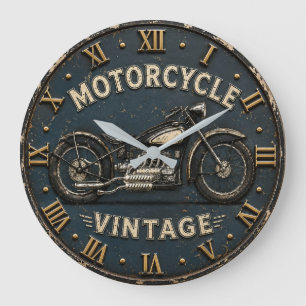 Vintage Motorcycle Retro Classic Bike Garage Decor Large Clock