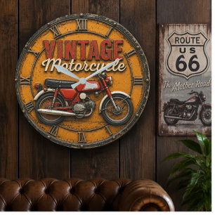 Vintage Motorcycle Retro Classic Bike Garage Decor Large Clock