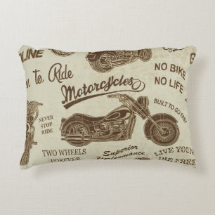 Vintage motorcycle silhouettes: seamless backgroun decorative cushion