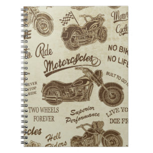 Vintage motorcycle silhouettes: seamless backgroun notebook