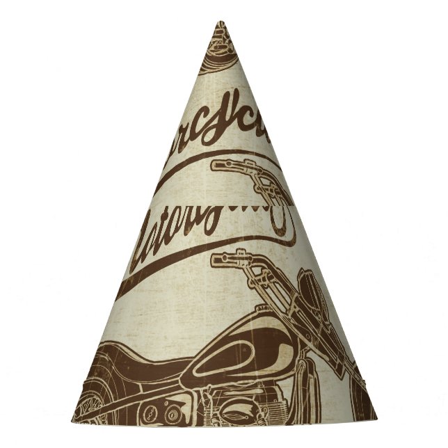 Vintage motorcycle silhouettes: seamless backgroun party hat (Front)