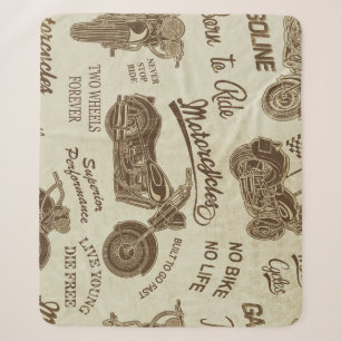 Vintage motorcycle silhouettes: seamless backgroun sherpa blanket