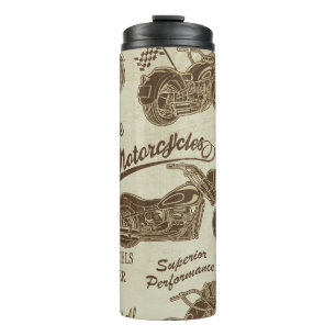 Vintage motorcycle silhouettes: seamless backgroun thermal tumbler