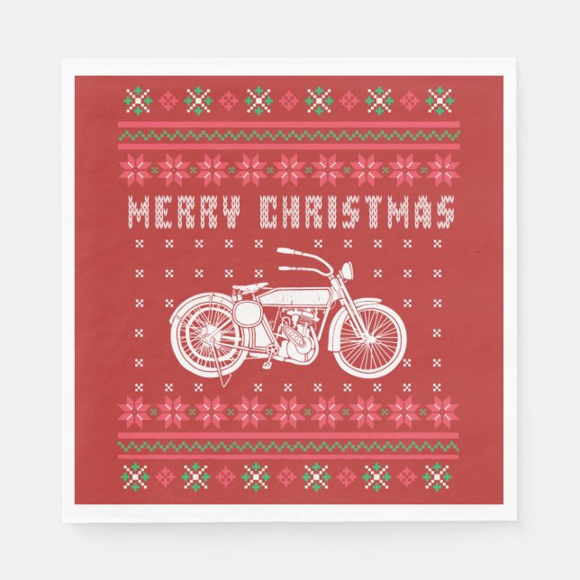 Vintage Motorcycle Ugly Christmas Sweater Napkin (Front)