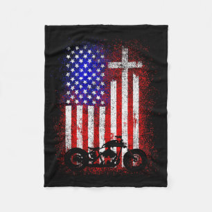 Vintage Motorcycle Usa Flag Christian Faith For Bi Fleece Blanket