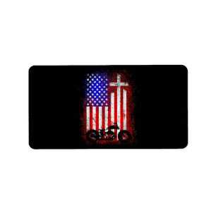 Vintage Motorcycle USA Flag Christian Faith for Bi Label