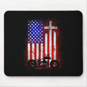 Vintage Motorcycle Usa Flag Christian Faith For Bi Mouse Mat