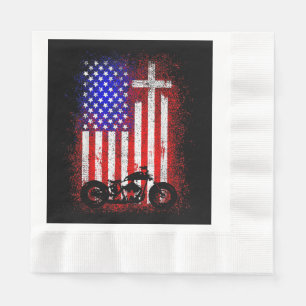 Vintage Motorcycle USA Flag Christian Faith for Bi Napkin