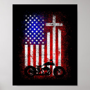 Vintage Motorcycle Usa Flag Christian Faith For Bi Poster
