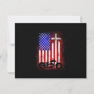 Vintage Motorcycle USA Flag Christian Faith for Bi RSVP Card