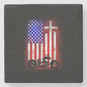 Vintage Motorcycle USA Flag Christian Faith for Bi Stone Coaster