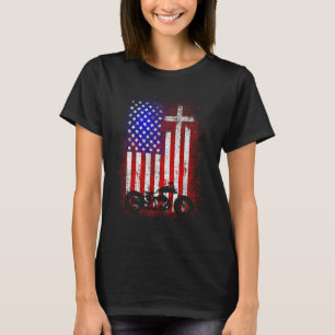 Vintage Motorcycle Usa Flag Christian Faith For Bi T-Shirt