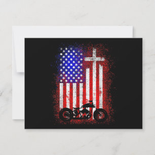Vintage Motorcycle USA Flag Christian Faith for Bi Thank You Card