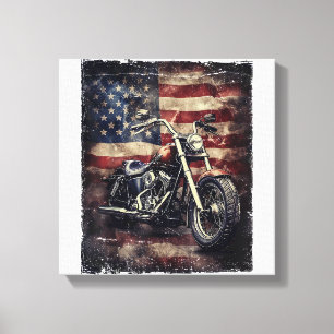 Vintage Motorcycle USA Flag Retro Biker American Canvas Print