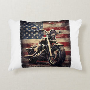 Vintage Motorcycle USA Flag Retro Biker American Decorative Cushion