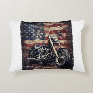 Vintage Motorcycle USA Flag Retro Biker American Decorative Cushion