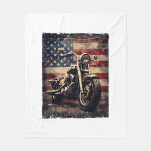 Vintage Motorcycle USA Flag Retro Biker American Fleece Blanket