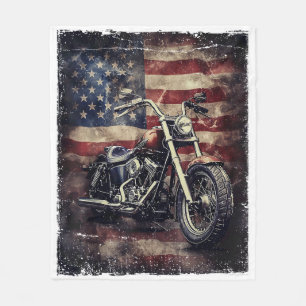 Vintage Motorcycle USA Flag Retro Biker American Fleece Blanket