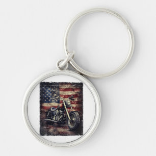 Vintage Motorcycle USA Flag Retro Biker American Key Ring