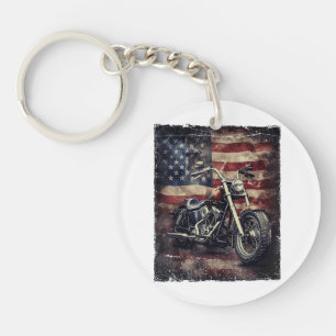 Vintage Motorcycle USA Flag Retro Biker American Key Ring