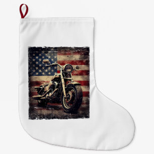 Vintage Motorcycle USA Flag Retro Biker American Large Christmas Stocking