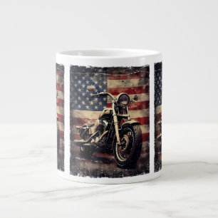 Vintage Motorcycle USA Flag Retro Biker American Large Coffee Mug