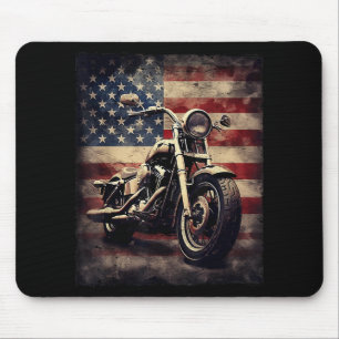 Vintage Motorcycle USA Flag Retro Biker American Mouse Mat