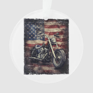 Vintage Motorcycle USA Flag Retro Biker American Ornament