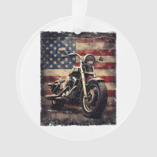 Vintage Motorcycle USA Flag Retro Biker American Ornament