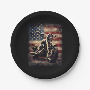 Vintage Motorcycle USA Flag Retro Biker American Paper Plate