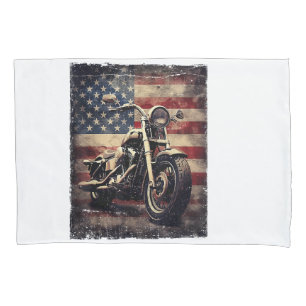 Vintage Motorcycle USA Flag Retro Biker American Pillowcase